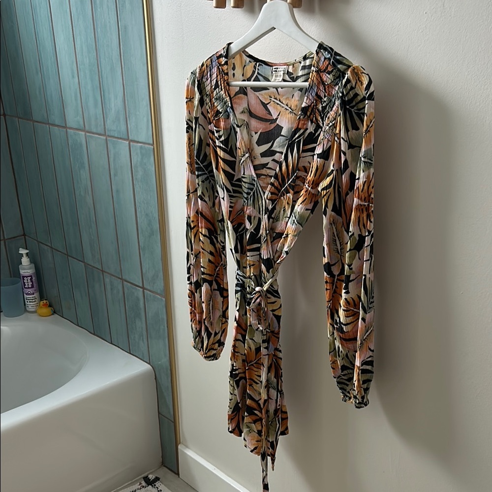 Tropical Print Long Sleeve Dress